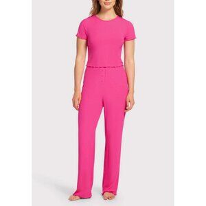 Nuuds Mini Ribbed Pajamas Set Fuchia Hot Pink Size Small Like New